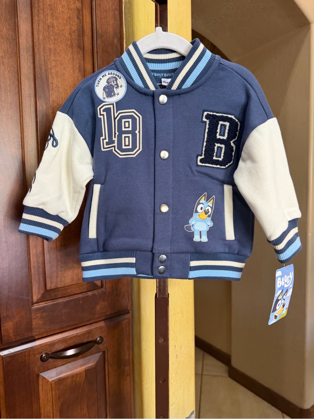 NWT Bluey Letterman-Style Kids Jacket with Cartoon Patch 12 months